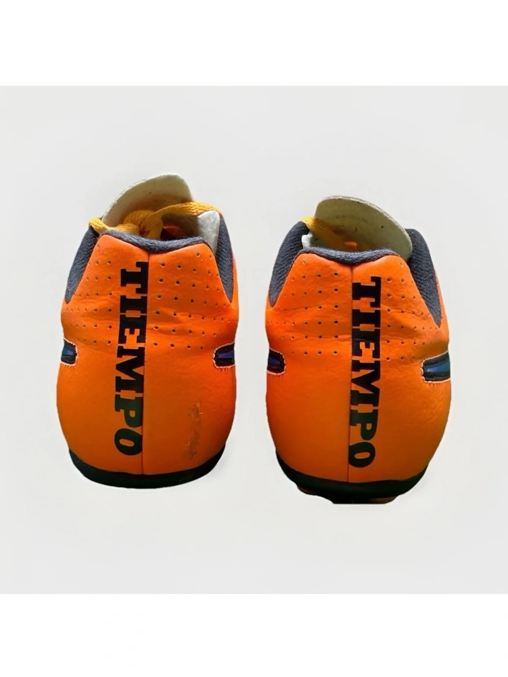 Nike Tiempo US 1.5Y Yellow Orange Blue Quilted Soccer Cleats Athletic Footwear